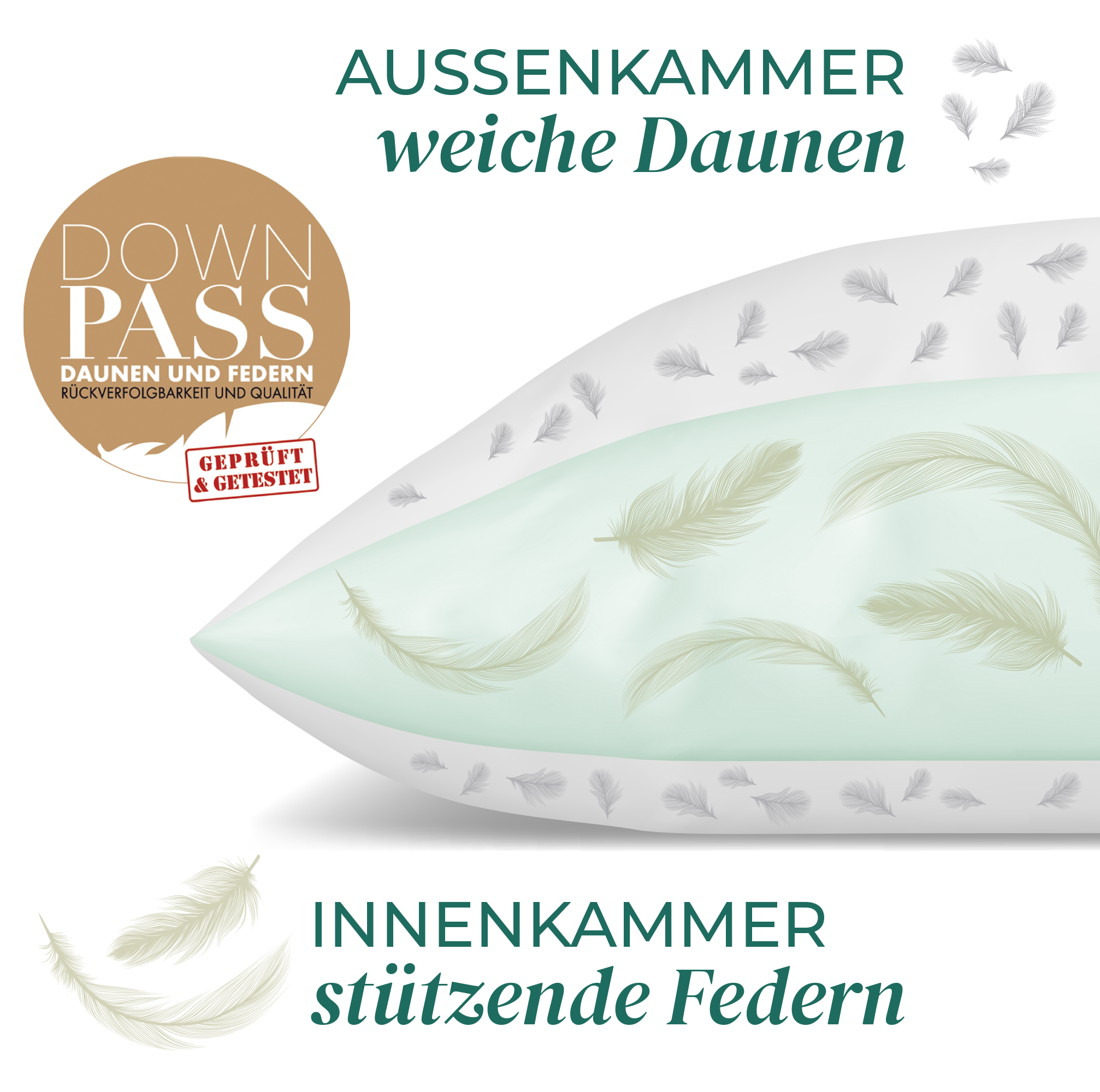 3-Kammer Daunenkissen Hergestellt in Deutschland