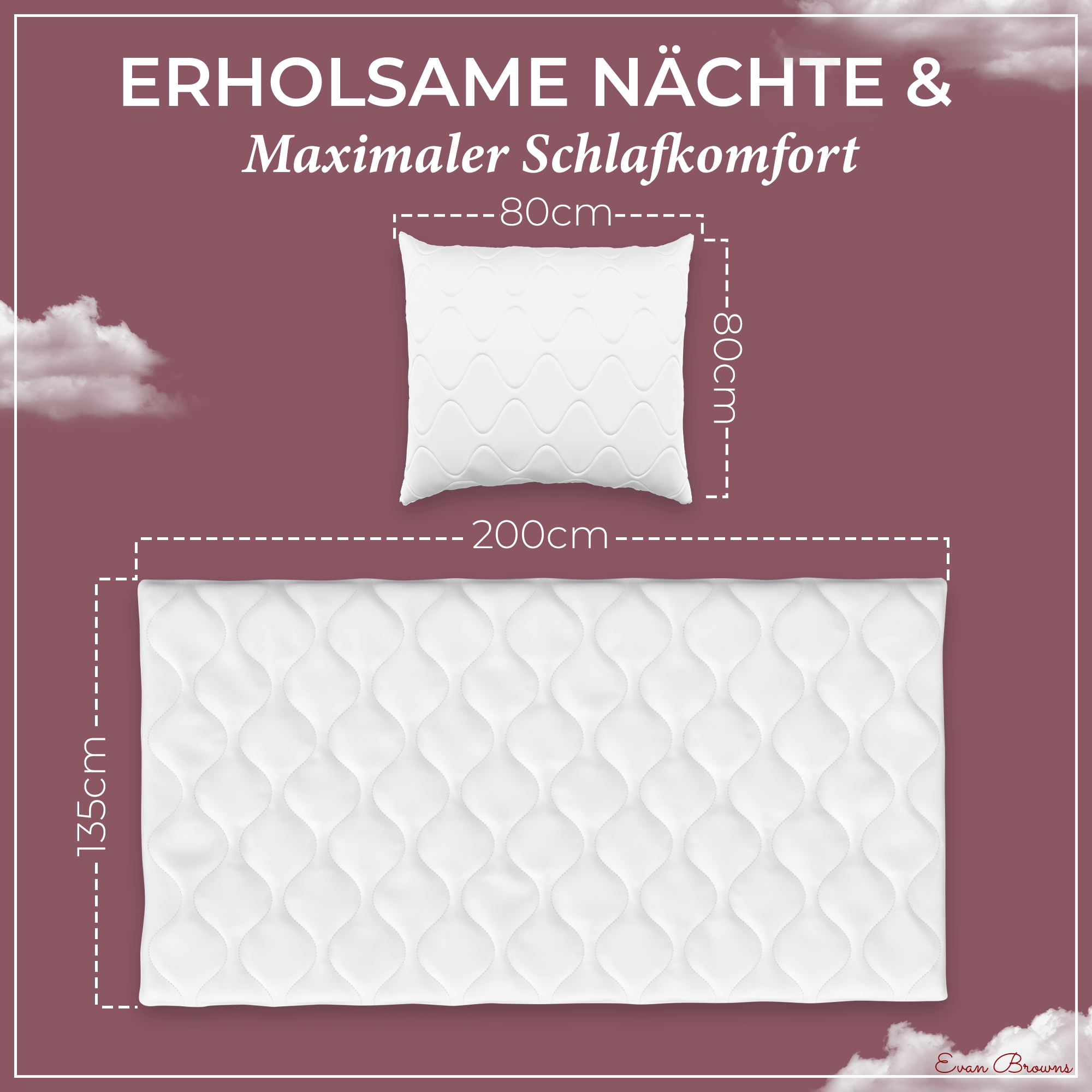 Evan Browns® Set Bettdecke 135x200 / Kopfkissen 80x80 cm