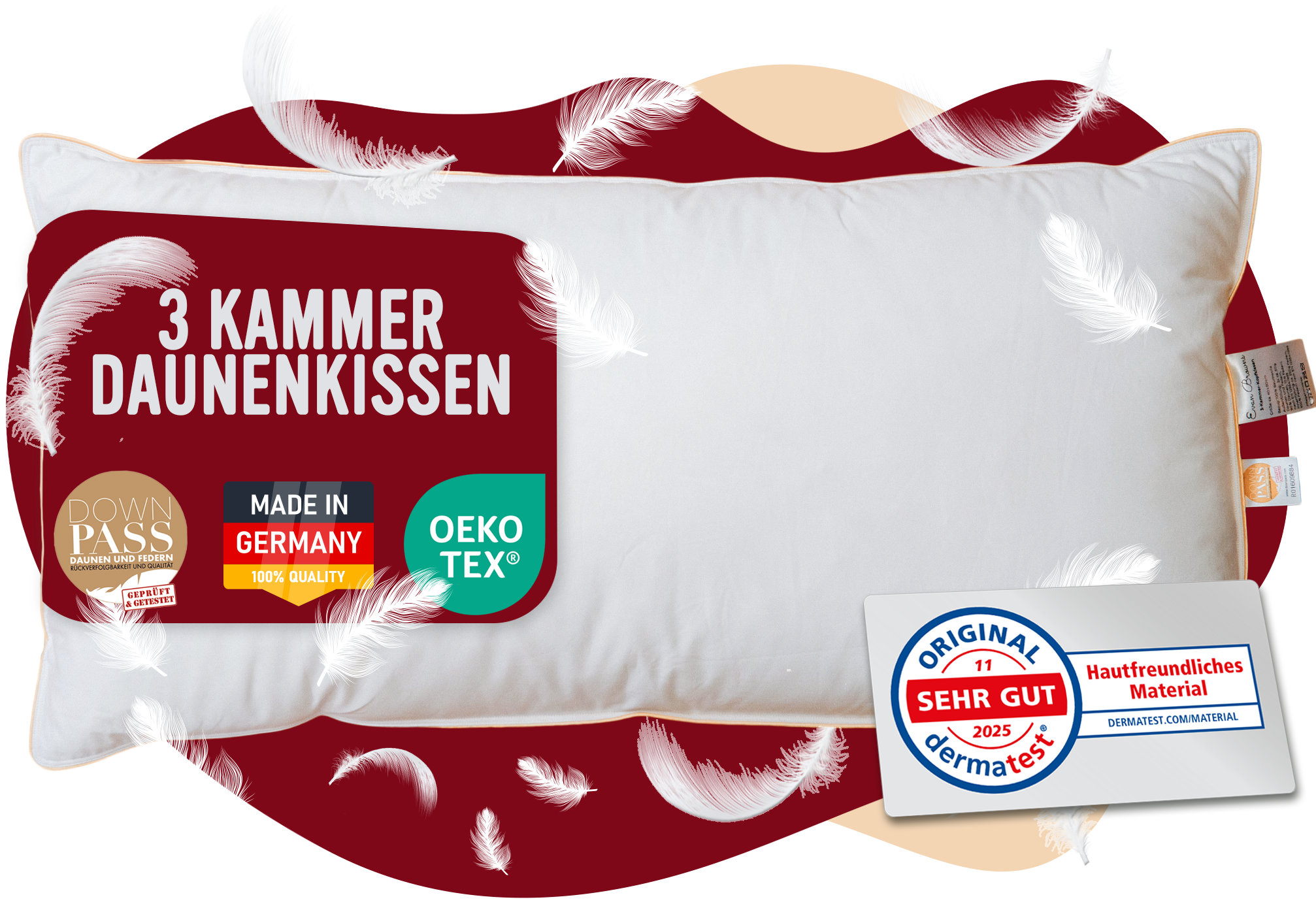 Evan Browns® 3-Kammer Daunenkissen - Füllung: Federn & Daunen