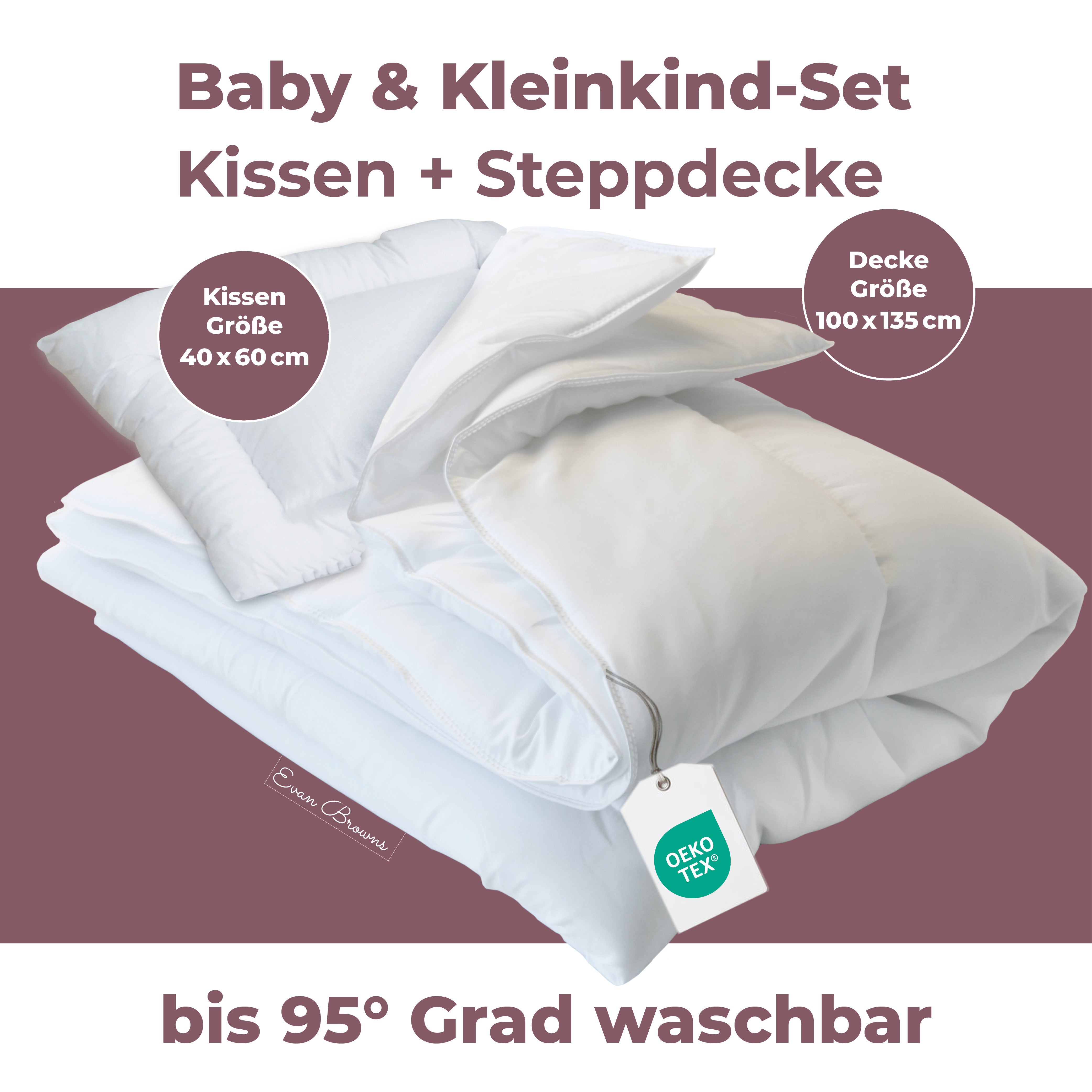Evan Browns® Set Bettdecke 135x100 / Kopfkissen 40x60 cm
