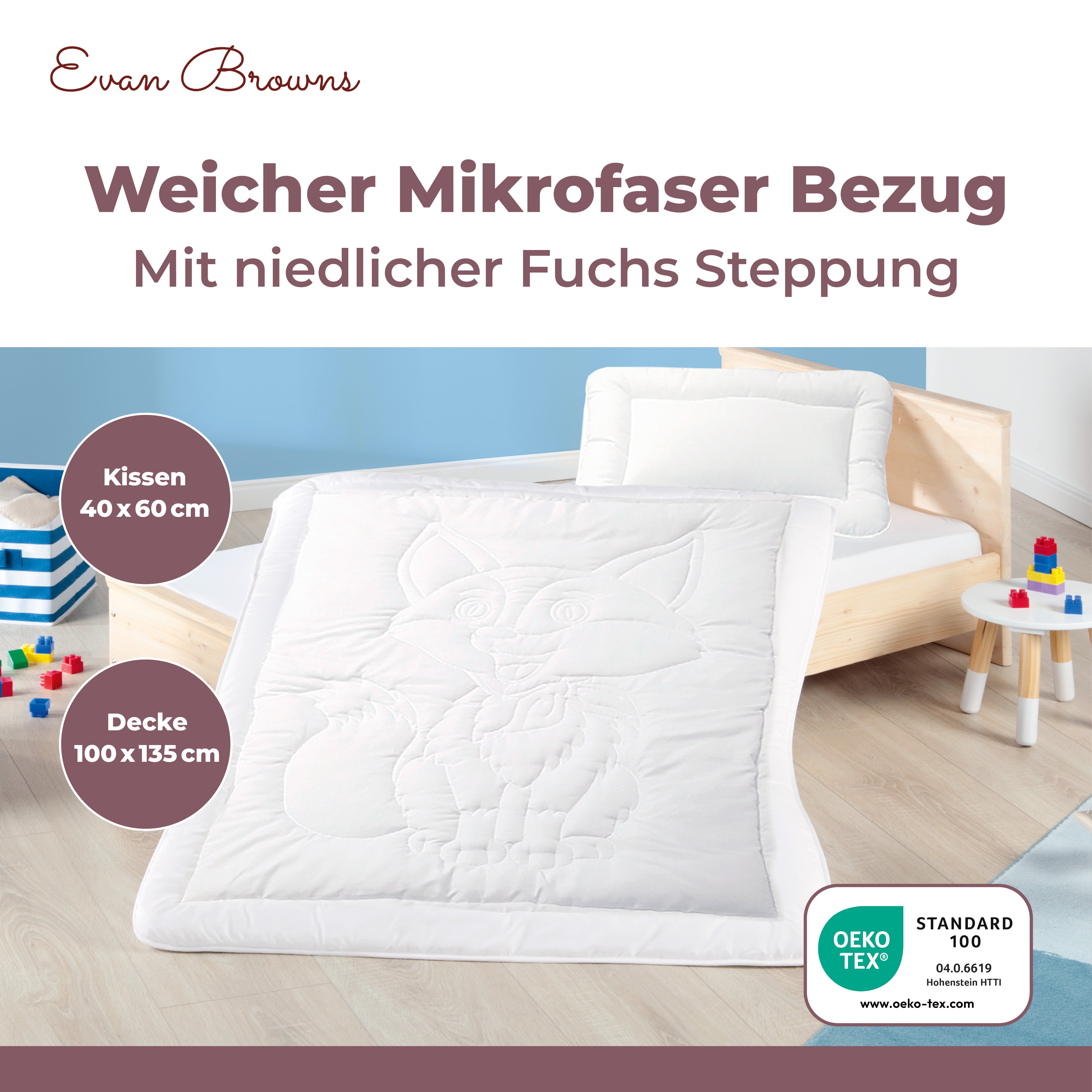 Evan Browns® Set Bettdecke 135x100 / Kopfkissen 40x60 cm