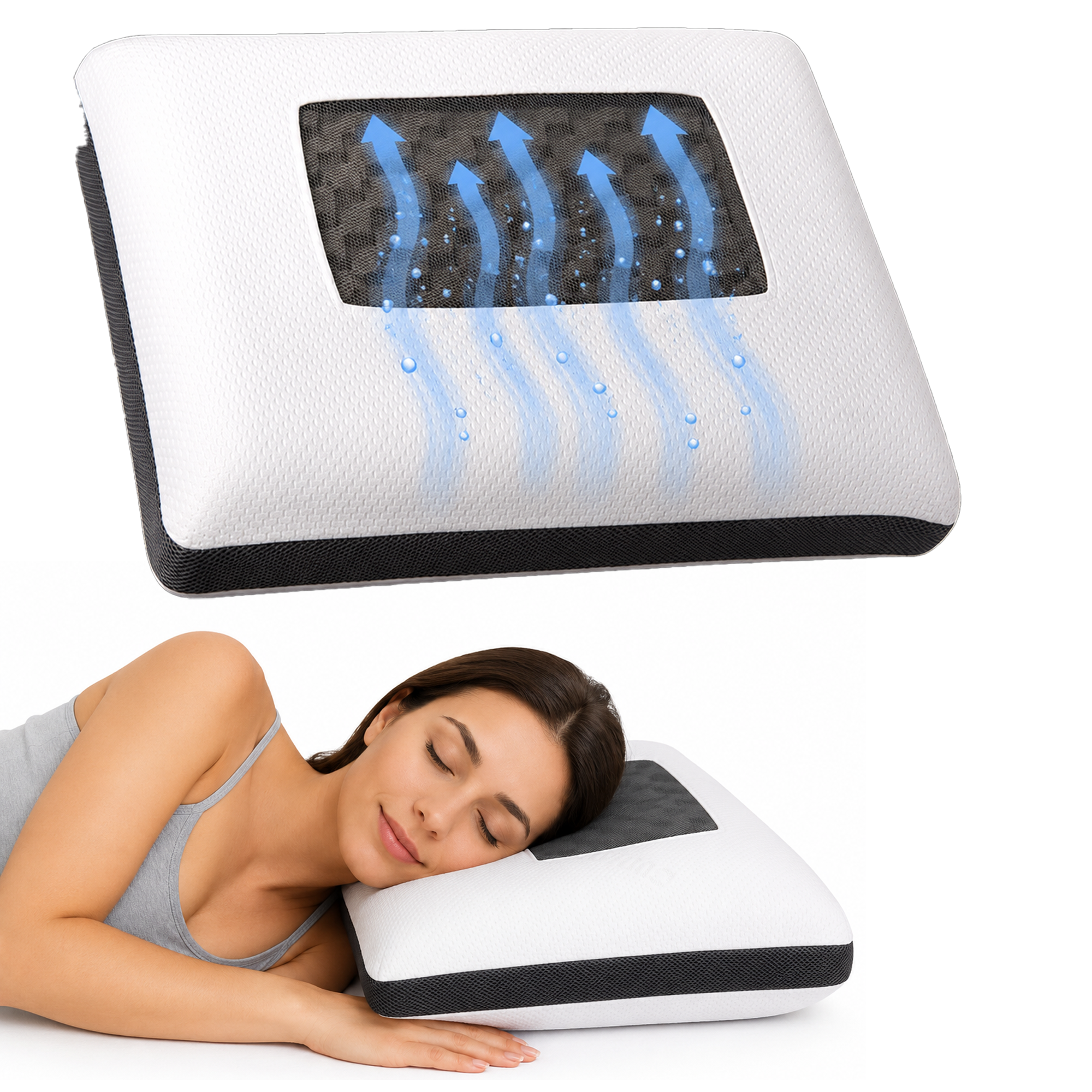 KNERST® Nackenstützkissen - Memory Foam Kissen mit Carbon & Coolmax® Bezug