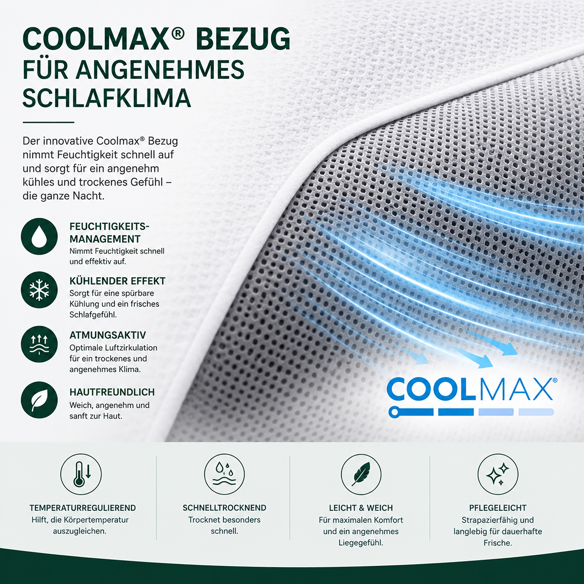 KNERST® Nackenstützkissen - Memory Foam Kissen mit Carbon & Coolmax® Bezug