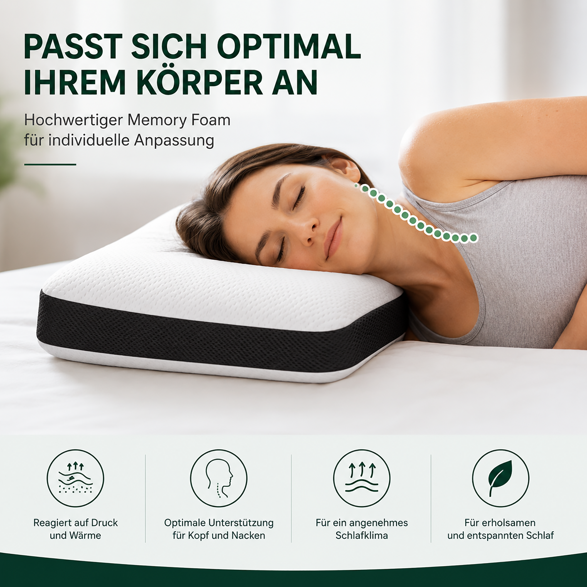 KNERST® Nackenstützkissen - Memory Foam Kissen mit Carbon & Coolmax® Bezug