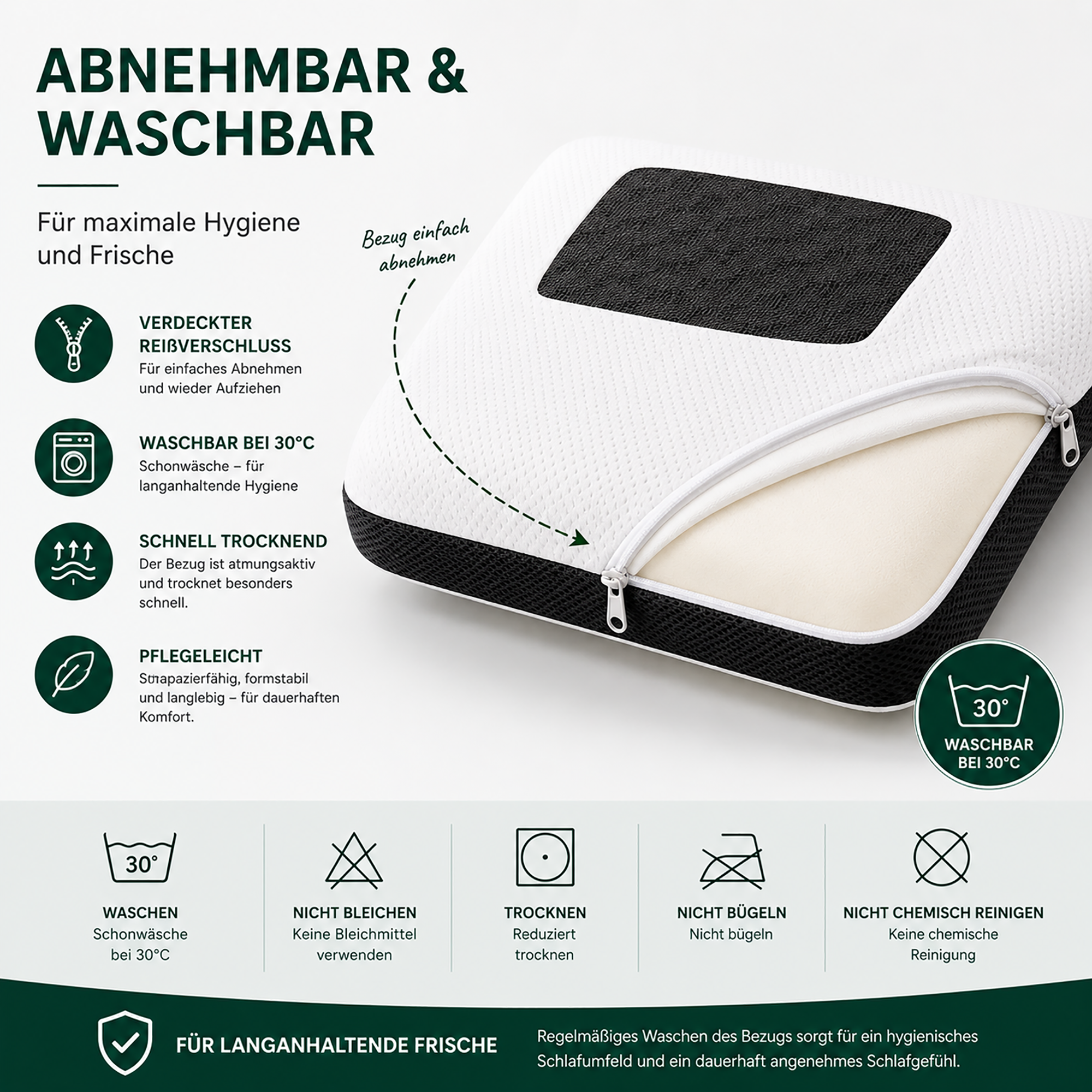 KNERST® Nackenstützkissen - Memory Foam Kissen mit Carbon & Coolmax® Bezug