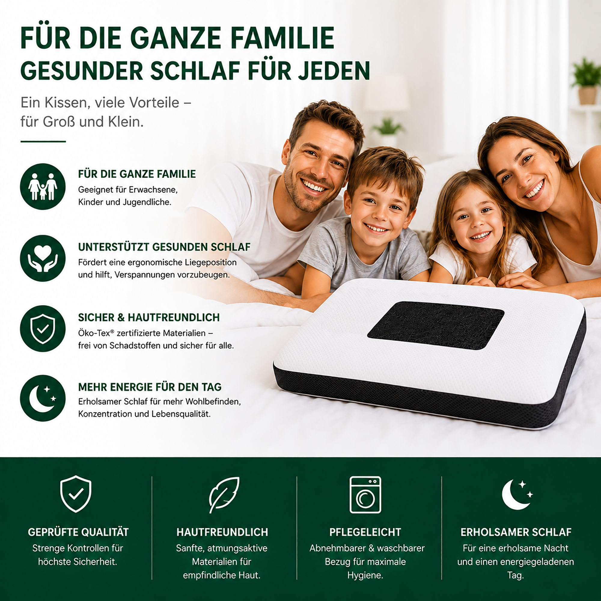 KNERST® Nackenstützkissen - Memory Foam Kissen mit Carbon & Coolmax® Bezug