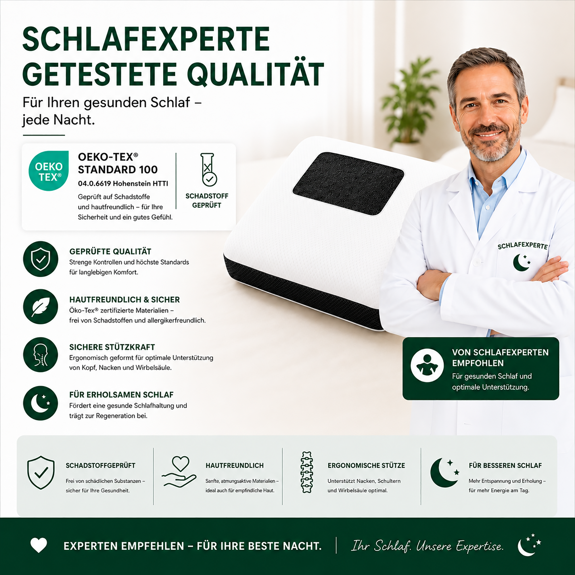 KNERST® Nackenstützkissen - Memory Foam Kissen mit Carbon & Coolmax® Bezug