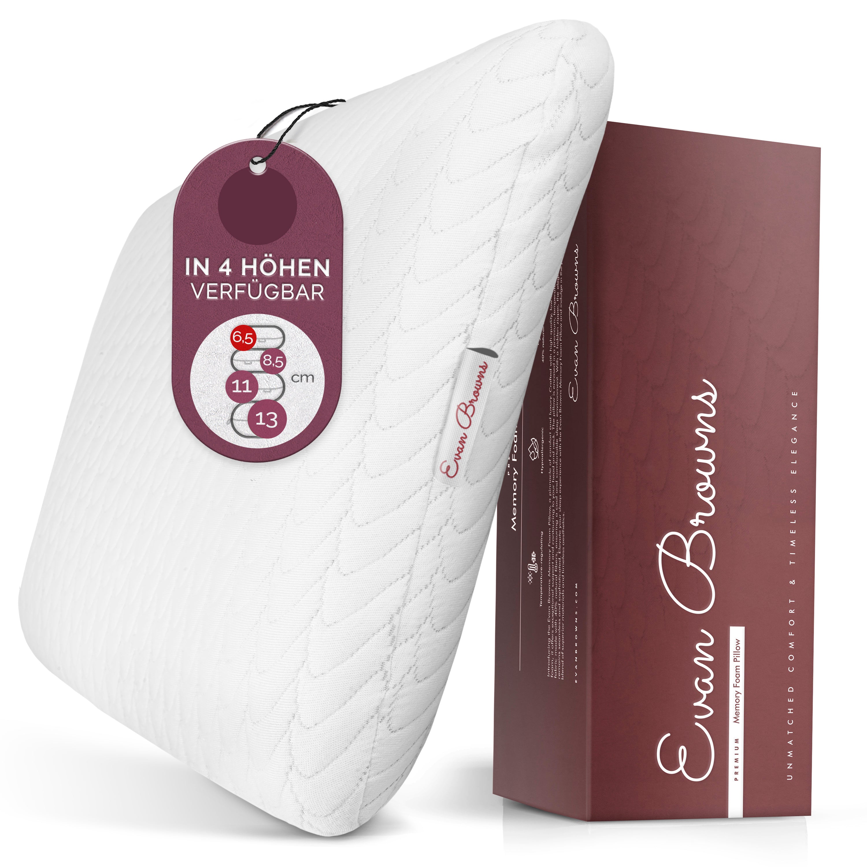 Evan Browns® Memory Foam Kopfkissen - für Bauchschläfer