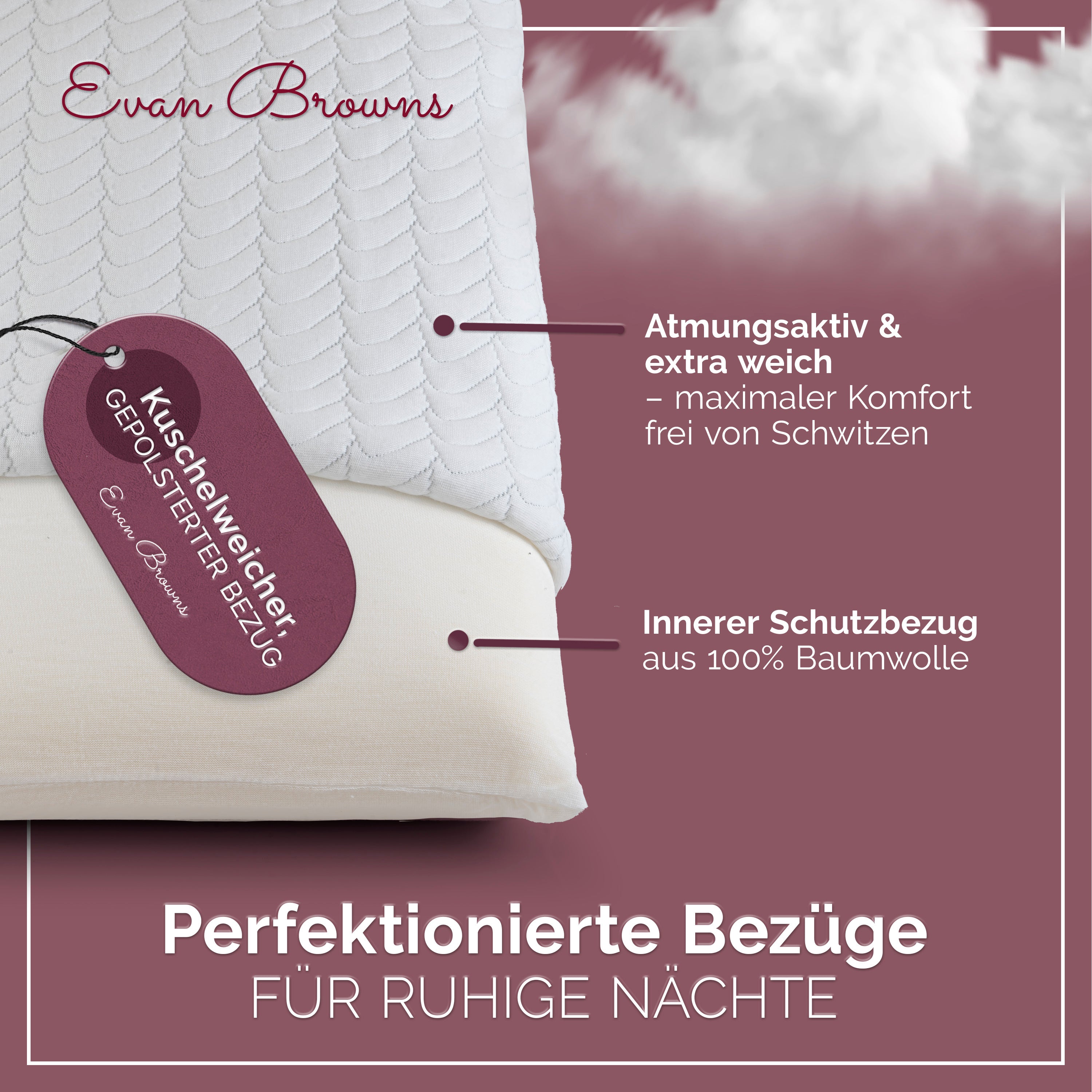 Evan Browns® Memory Foam Kopfkissen - für Bauchschläfer